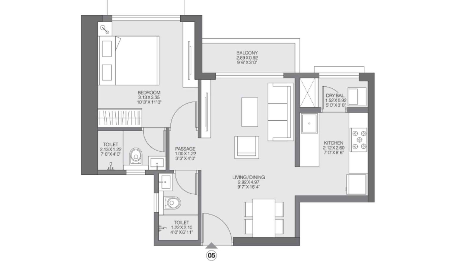 Godrej-Riviera-UnitPlan_1 BHK Premium-Type B